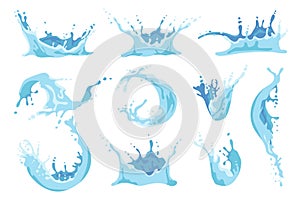 Water splash set graphic elements in flat design. Vector illustration
