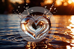 Water splash in the sheap of a heart, romance love concept