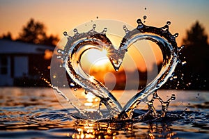 Water splash in the sheap of a heart, romance love concept