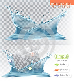 Water splash with transparency. Hyperrealism vector style application
