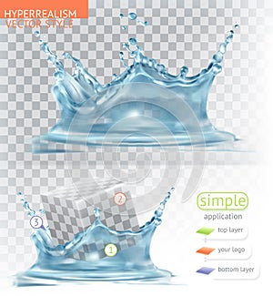 Water splash with transparency. Hyperrealism vector style application