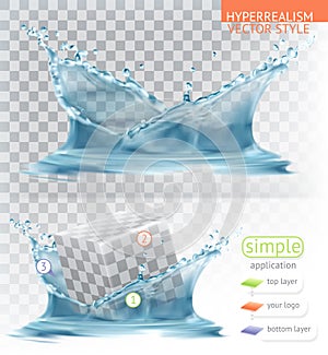 Water splash with transparency. Hyperrealism vector style application photo