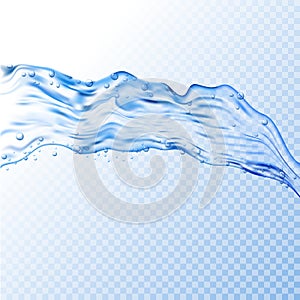 Water splash transparent illustration. Vector blue aqua liquid background. Drink clean and fresh water