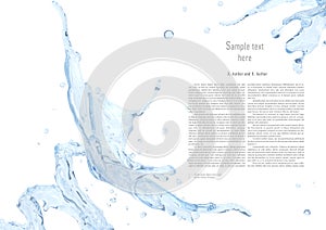 Water splash with water droplets isolated. Liquid template design element. 3D illustration.