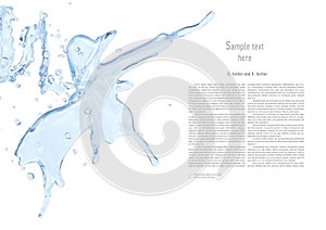 Water splash with water droplets isolated. Liquid template design element. 3D illustration.