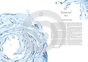 Water splash with water droplets isolated. Liquid template design element. 3D illustration.