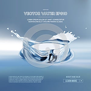 Water splash with water drops. Water background concept for lack of drink water. Ocean pollution, sea, wave design