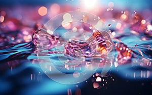 Water splash and wave blue sea with bubbles background