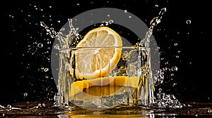 Water splashed from lemon photo