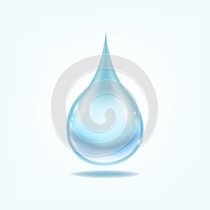 Water splashes, blue liquid Mineral Water droplet. Transparent vector water splash and water drop on light background