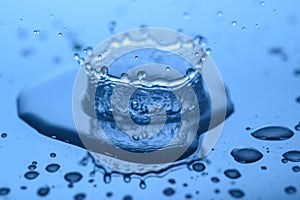 Water splashes on glass on a blue background3