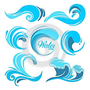 Voda postriekaniu a oceán vlny. vektorová grafika symboly označenie organizácie alebo inštitúcie dizajn 