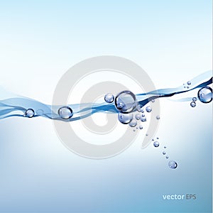 Water splashing above white background, water wave with bubbles