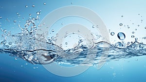 Water splashing with bubbles and spatter on a blue background