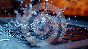 Water splashing on keyboard - generative ai photo