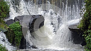 Water splashing off rocks at Peguche Falls
