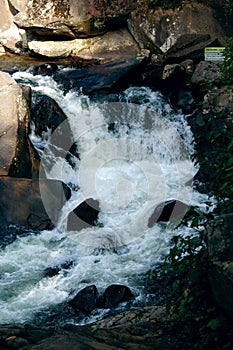 Water splashing over rocks in a creek running through the Smokey Mountains National Park in Tennessee..