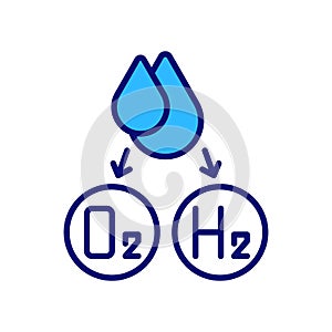Water splitting for hydrogen production RGB color icon