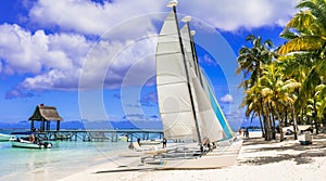 Water sport activities in beautiful tropical beach Trou aux Biches in Mauritius island