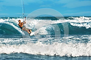 Water Sports. Kiteboarding, Kitesurfing. Surfer Surfing Waves. A