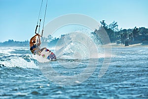 Water Sports. Kiteboarding, Kitesurfing. Surfer Surfing Waves. A