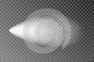 Water spray isolated. Jet mist effect vector. White splash dust texture. Vector illustration.