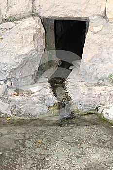 Water Spring from Cave and Water Canal at Sataf, Ancient Agriculture Site and Nature Reserve, Israel