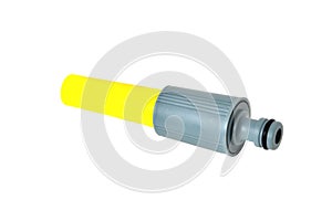 water sprinkler for hand watering lawns yellow-gray white background