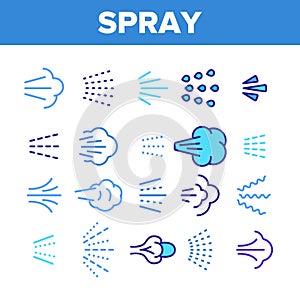 Water, Steam, Liquid Spray Vector Linear Icons Set