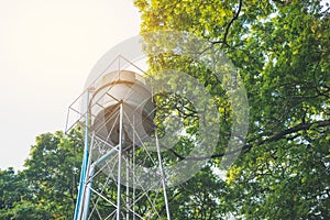 Water stock tank on high steel structure