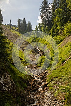 Water stream coming down from a mountain in Stein, Austria