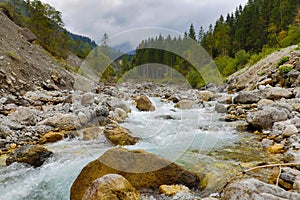 Water stream at the Karwendel mountains in Eng, Austria