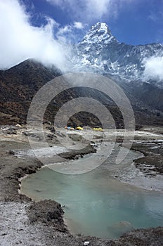 Water stream near Ama Dablam base camp in Himalayas mountains, Nepal