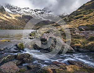 Water Stream at Tristaina Lakes in the Pyrenees, Andorra