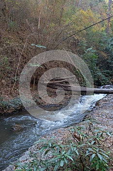 Water stream from waterfall at Chae Son National Park in Lampang Province photo