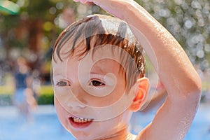 Water summer child fun fountain,  splash happiness