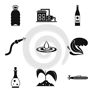 Water supply icons set, simple style