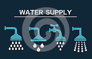 Water supply set of icons. Shower icons. Vector illustration.