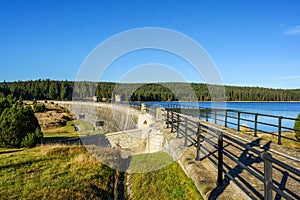 Water surface of Bedrichov dam in mountains