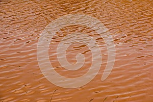 The water surface of the river is orange. Light brown river background. Silty clay compounds in water