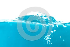 Water surface side view with bubbles and waves in the isolated background.