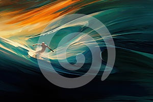 Water surfer on the wave. Illustration AI Generative