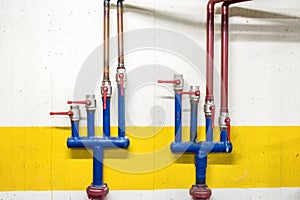 Water system`s cooper pipes with ball valves