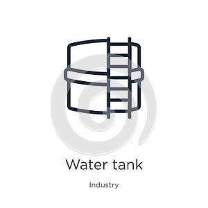 Water tank icon. Thin linear water tank outline icon isolated on white background from industry collection. Line vector water tank