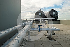 Water Tank on rooftop with Pipe lines