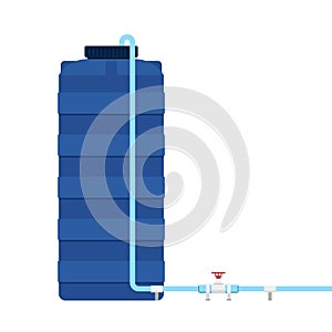 Water tank vector. Tap. Blue water tank on white background.