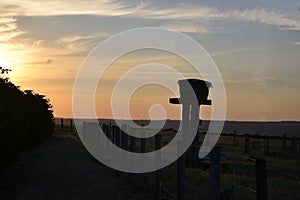 Water tank. Water tank in detail on a farm in the interior of Brazil at dusk, at sunset, with wire fence, coffee plantation with l