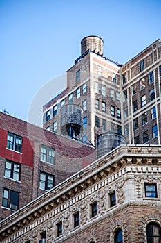 Water tanks on top of buildings in New York