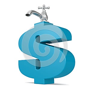 Water tap with blue dollar sign