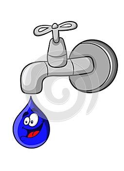 Water tap and cheerful water drop, vector illustration